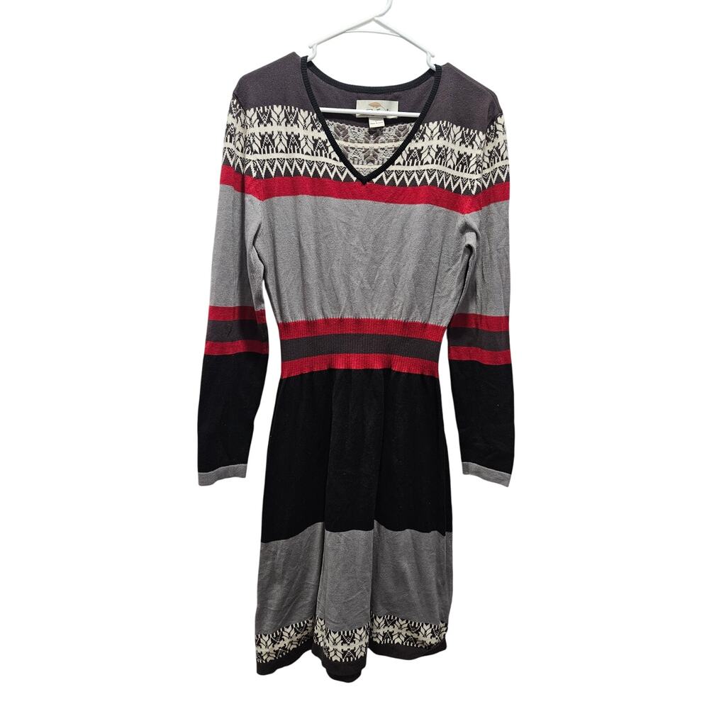 Bob Timberlake Striped Black Red White Long Sleeve Dress Size L